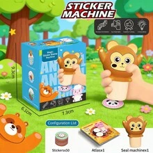 Cute Animal Sticker Stamp Machine, Panda/Frog/Cat/Monkey, Children's DIY Sticker Maker, Cultivate Creativity And Motor Skills, Ideal Gift For Birthday, Holiday, Christmas, Easter, Halloween, Thanksgiving, New Year, Back To School - Multicolor - View 11