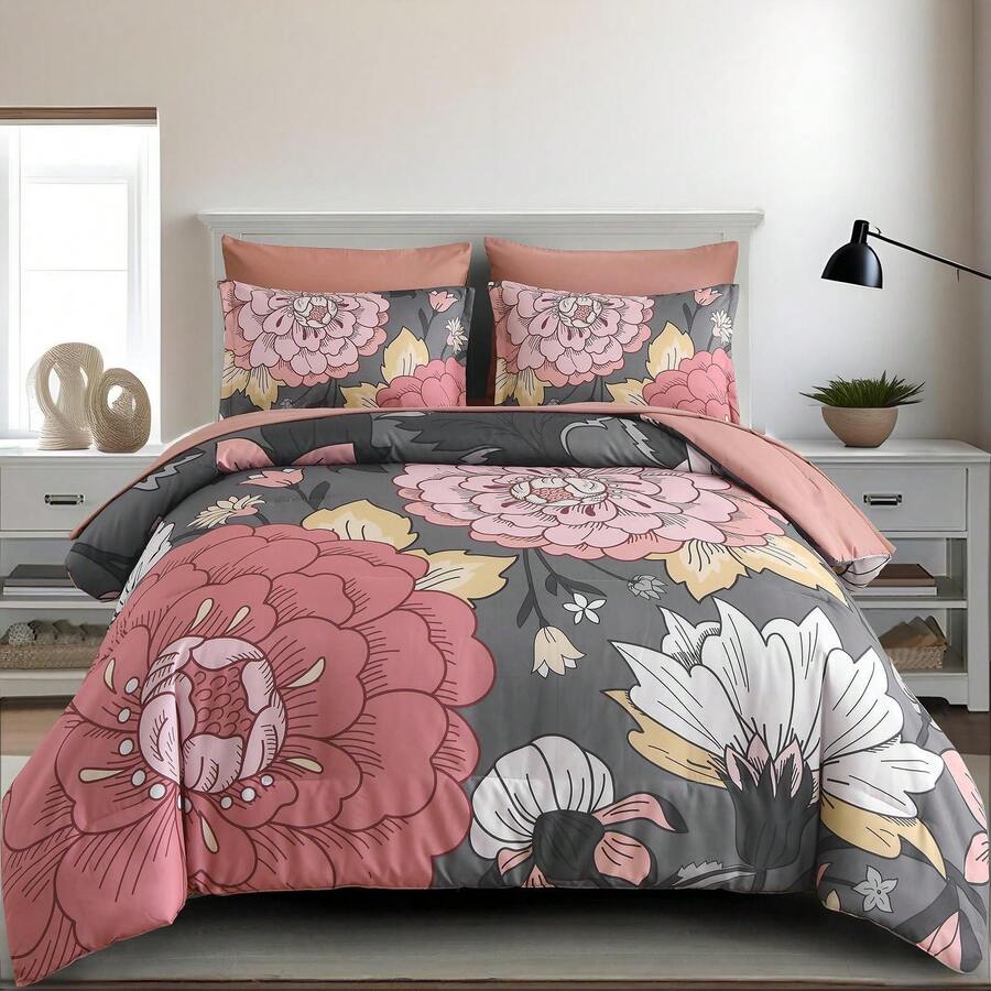 7 Pieces Comforter Set Brown Botanical Floral Queen/King Size Bedding Set, Soft Microfiber Boho Farmhouse Bedding Floral Comforter With Sheets Set For Wedding Items,Home Bed Room Decor,Easter Gifts,Mothers Day Gift,All Season - Nâu-1515 - Xem 1
