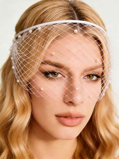 1pc Elegant Baroque Bridal Veil With Comb - Hand Washable Spandex &, Princess Style Wedding Mask For Bachelorette Party & Special Occasions