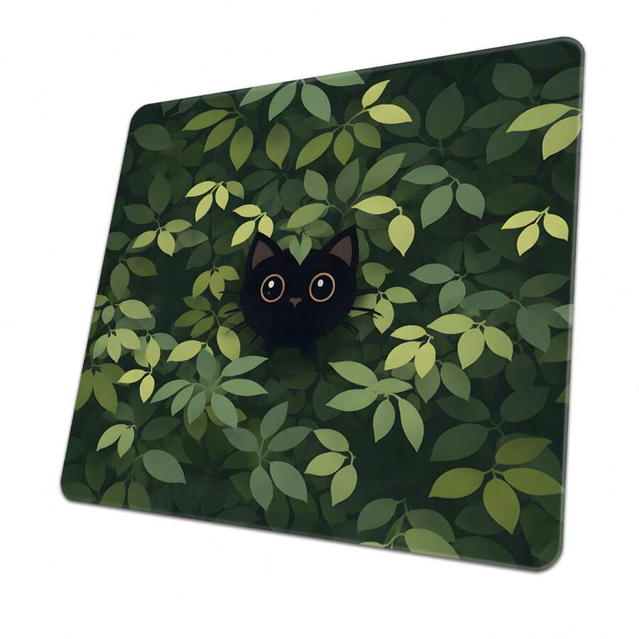 1 buc. Pad de sticlă cu pisică neagră pentru explorarea junglei, design de tip "joc de-a v-ați ascunselea în frunze", control lin și urmărire precisă, rezistent la zgârieturi pentru ameliorarea stresului la locul de muncă și luptele de jocuri, perfect pentru decorul proaspăt al biroului de acasă și utilizarea casual la birou. - Multicolor - Vizualizare 1