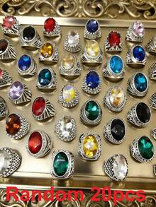 Bộ 5/10/20/30/50/100/150/200 chiếc nhẫn pha lê tổng hợp cao cấp nhiều màu sắc phong cách Bohemian, nhẫn thời trang unisex, quà tặng ngày Valentine sáng tạo, phù hợp đeo hàng ngày và mọi mùa. - Nhiều màu - Xem 21