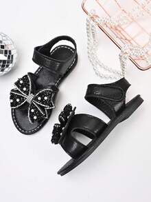 Sandal đế bằng chống trượt đính sequin và nơ bóng bẩy mới năm 2026 dành cho bé gái, thích hợp cho các chuyến đi chơi cuối tuần cùng gia đình, tiệc trà của chị em gái, các hoạt động ở trường mẫu giáo. - màu đen - Xem 2