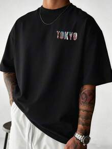 Men's Fashionable Versatile "TOKYO" English Slogan & Tokyo Element Printed Short Sleeve T-Shirt - màu đen - Xem 2