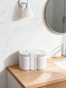 Swab Dispenser Holder, Bathroom Container 3 In 1 Swab And Makeup Pad Holder, Dressing Table Organizer For Swabs, Pads, Dental Floss - A - View 3