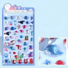3D Stereoscopic Panda, Rabbit & Ocean Life Stickers With Faux Gemstone Embellishments, Suitable For Phone Decoration And DIY Crafts - 彩色 - 查看 16
