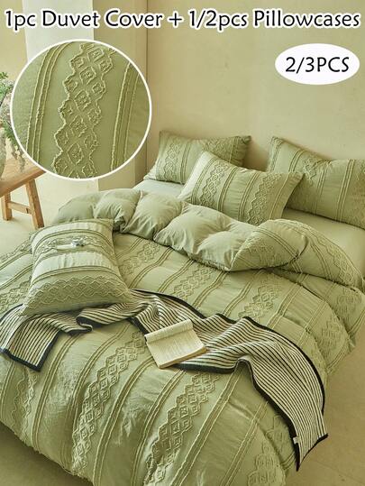 مجموعة غطاء لحاف مطرز بالجاكار البوهيمي 2/3 قطعة، لحاف بارك فينتاج أخضر مطرز، ناعم ومنفذ للهواء، قابل للغسل في الغسالة، هدية رائعة للنساء، ديكور منزلي، مناسب لغرفة النوم وغرفة الضيوف (1 غطاء لحاف + 1/2 كيس وسادة، بدون حشو)