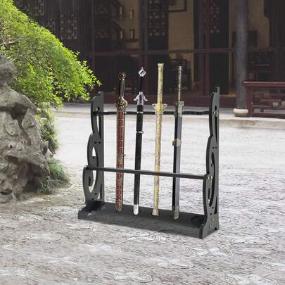 gladney Adjustable 6-Slot Floor Sword Stand Bamboo Rack Matte Black Vertical Display For Katanas Tantos Replicas Up To 55lbs