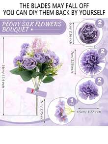 1支/3支/80支仿真丝绣球花束，假茶玫瑰，适合春秋季婚礼花瓶、家居、餐厅、卧室、浴室、房间装饰、母亲节、父亲节、节日生日派对、户外花园装饰 - 紫色 - 查看 2