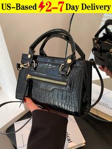 Gold Crocodile Pattern Handbag For Women, Mini Fashionable Multi-Use Zipper Closure Handbag With Detachable Shoulder Strap, Simple Chic Shiny Texture Tote Shoulder Crossbody Bag, Versatile For Various Occasions Like Casual, Shopping, Party - 彩色 - 查看 12