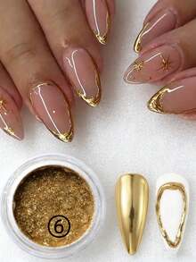 6pcs/Set Metallic  Nail Powder, Shiny Nail Powder, Fashion/Silver/Gold/White, 6 Colors Magic Mirror Nail Powder Set, Nail Art Decorations, Nail Salon Supplies - Multicolor - View 13