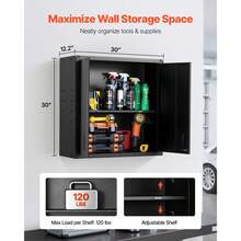 Armario de Pared para Taller, 762 x 305 x 762 mm, Armario de Herramientas de Metal para Colgar con Puerta con Cerradura, Capacidad de 163,3 kg, para Garaje, Sótano, Cocina y Almacén, Negro - 762 x 305 x 762 mm - Ver 2
