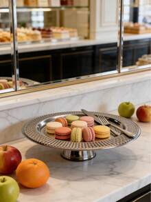 1pc Luxury Stainless Steel Pedestal Tray, Home Living Room Snack Plate, Dessert Stand, Jewelry Display Rack, Cake Plate - Multicolor - View 8