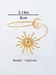 1pc Exaggerated Vintage Elegant Star & Moon Design Open Cuff Bracelet, Suitable For Ramadan, Party, And Daily Wear - Yellow Gold - View 6