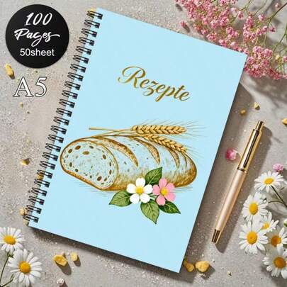 1 pezzo Libro di ricette in formato A5 da 50 fogli/100 pagine - Diario di ricette perfetto per la casa con note manoscritte, guida tradizionale per la panificazione e ispirazioni per la cucina, organizer per ufficio, kit per scrapbooking e craft
