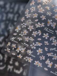 1片优雅花卉水晶钻石美甲贴纸，5D白色梨花流苏冬季美甲DIY装饰美甲贴纸 - 彩色 - 查看 3