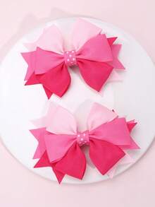 2pcs Pink Bow Hair Clips, Satin Hair Barrettes, Multi Bow Alligator Clips, Gift, Girls Hair Accessories - Pink - View 8