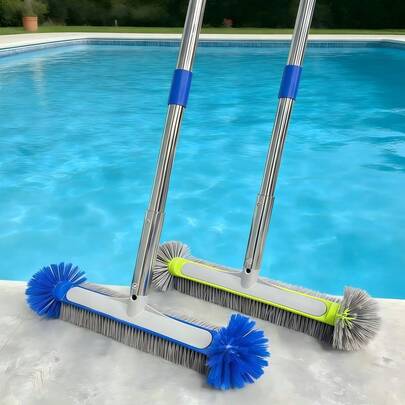 1Set Swimming Pool Cleaning Brush, 17-Inch Swimming Pool Brush Set, Floor Moss And Lichen Cleaning Brush With Round Head And Ball, Blue And Green