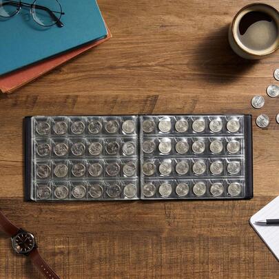 硬币收藏册 - 240格收纳整理册和翻盖式硬币册 - 适用于25美分硬币收藏