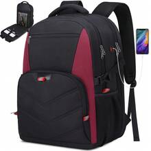 NEWHEY Laptop Backpack 17.3 Inch TSA Friendly Travel Carry On Backpack 17 Inch Waterproof College Business School Backpack Computer Bookbag With USB Charging Hole, Black & Red - Multicolor - View 1