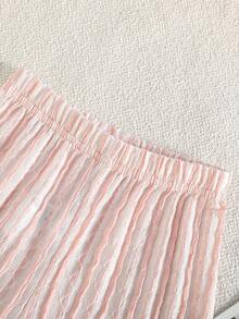 两件套女童可爱条纹上衣和简约长裤，优雅日常穿搭 - 粉色 - 查看 7