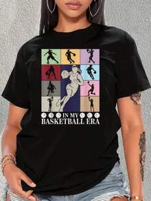Camiseta gráfica de baloncesto unisex estilo casual manga corta para fanáticos del deporte color negro algodón transpirable y cómodo para uso diario tallas S-XXL ropa deportiva moderna popular entre jóvenes. - Negro - Ver 1