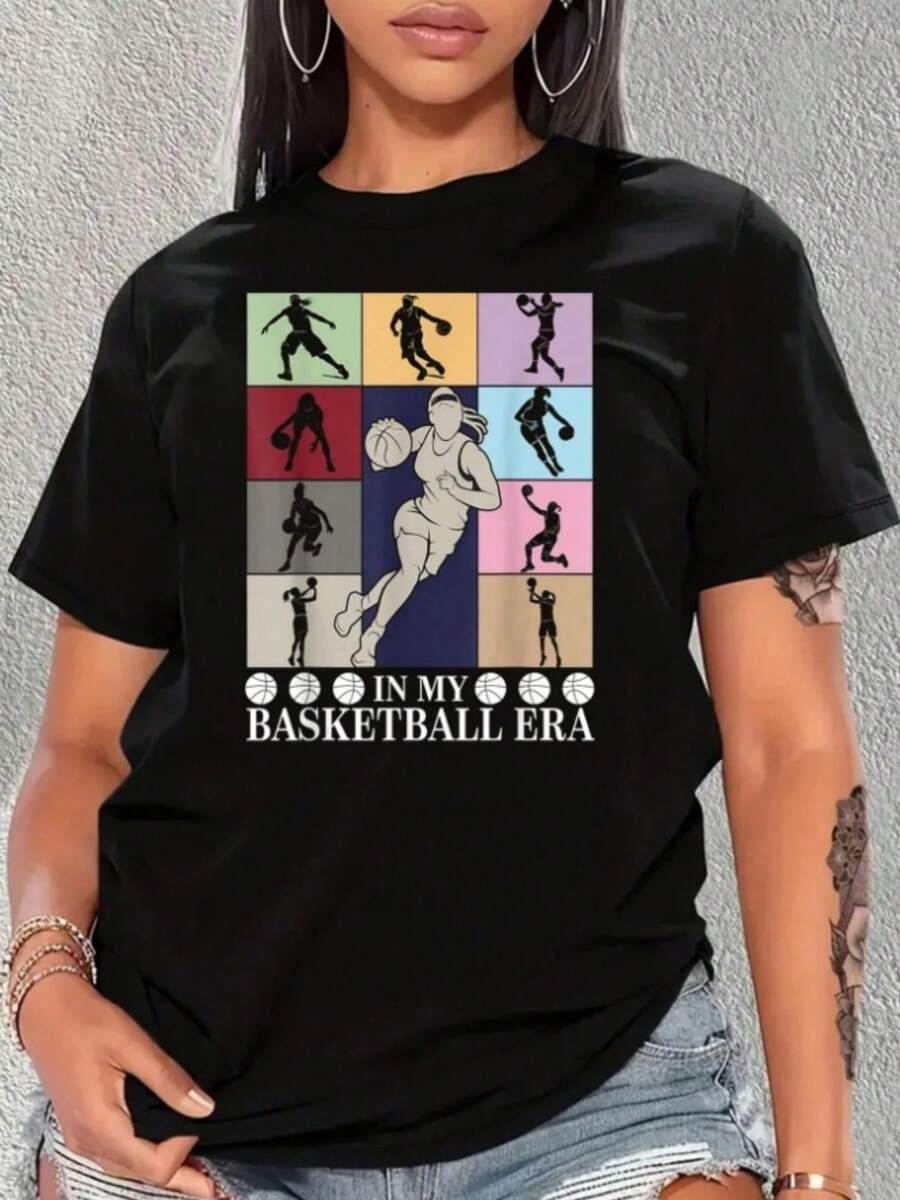 Camiseta gráfica de baloncesto unisex estilo casual manga corta para fanáticos del deporte color negro algodón transpirable y cómodo para uso diario tallas S-XXL ropa deportiva moderna popular entre jóvenes. - Negro - Ver 1
