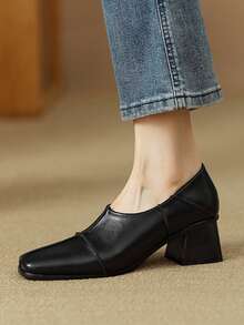 Fall/Winter Women Chunky Heel Fashionable Versatile Elegant High Heels, Elegant, Loafers - Black - View 7