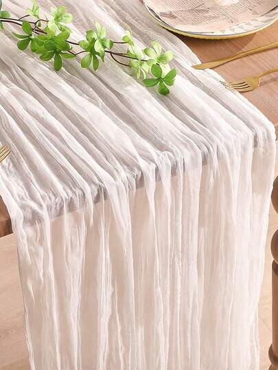 1/2/3/5pcs Chiffon Pleated Table Runner, White Chiffon Tablecloth, Bohemian Transparent Tablecloth, Home Decor Tablecloth, Transparent Mesh Table Runner, Wedding Party Decorative Table Runner, Suitable For Wedding, Bridal Shower, Birthday Party Table Decor, Dining Table Center Decor, Kitchen Decor, Ramadan Party Supplies, Easter Decor, Holiday Party Decor