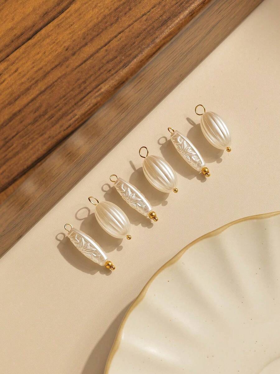 3个/包 仿珍珠设计 简约时尚弯针配件 钥匙扣饰品 DIY吊坠 - 白色 - 查看 1