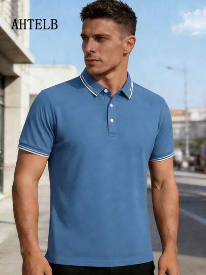  AHTELB Breathable Icy Silk Polo Shirt, Suitable For Outdoor Sports Or Housework, Spring/Summer