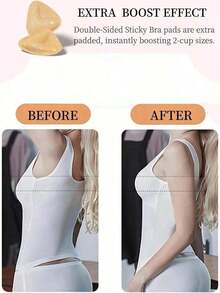 1 Pair Women Double Sided Sticky Bra Inserts Reusable Push Up Lift Self-Adhesive Pads Strapless, Bikini, Swimsuit, And Sports Bras|   10 Pieces Of Breast Stickers| 5NSS - 1 Pair Bra+10Nip Covers - View 12