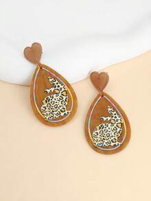 一对可爱的卡通水滴形耳环，心形兔子，豹纹兔子，印有精致花环的复活节亚克力耳环，是节日和派对的完美饰品，优雅时尚，在欧美地区广受欢迎。 - 彩色 - 查看 4