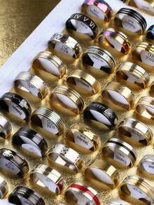 5/10/20/50/100/200pcs/Pack Stainless Steel Mixed Style Random Delivery Rings, Size 17mm - 21mm, Wholesale Men's Rings - Multicolor - View 6