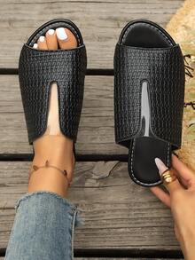 Women's Summer Woven Transparent Casual Sandals, Versatile Flat Sandals For Daily Commute - Black - View 1