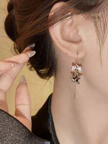 一对银色豹纹星星耳环，独特设计，适合女性日常搭配 - 彩色 - 查看 5