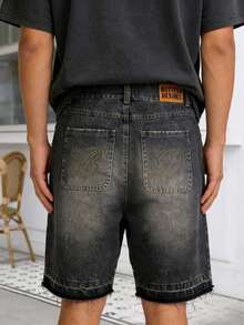 Shorts For Men,Shorts De HombreRetro Street Style Alphabet Embroidery Denim Shorts / Unisex Bone Pattern Casual Jeans - màu đen - Xem 6