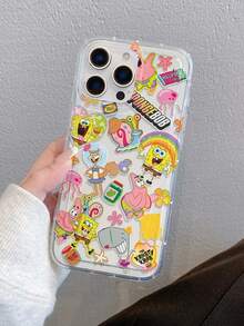 SPONGEBOB 1个时尚卡通创意全屏趣味海绵宝宝海星花朵彩虹爱心图案防震气囊手机壳保护套，兼容三星/苹果17/16/15/14/13/12/11 Pro Max/12 Pro/14 Plus及其他型号 - 彩色 - 查看 6