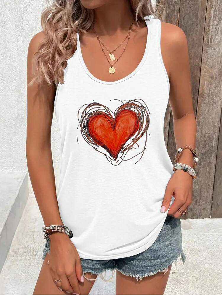Romantic Valentine'S Day Women'S Casual Tank Top | Red Heart Print