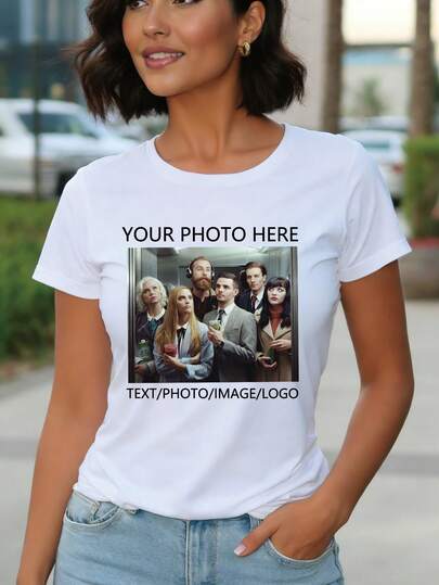 Customized Personalized Gift - Add Your Own Text, Personalized T-Shirt, Upload Photo/Logo/Content, Pet/Family/Reunion Memorial Edition, Group Photo Customization, Fashionable Decoration, Gift For Friends, Youth, Festivals White