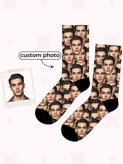 1pair Custom Put Any Face On Socks For Men, Personalized Photo Socks, Interesting Customized Picture Couple High Crew Socks, Suitable For Valentine's Day, Birthday Gifts And Other Occasions,Funny,Crazy,Anime,Multicolor Socks,Full Of Face Socks Doggy,Dawg,Kitties,Cat Fashionable,Colorful,Cute,Adorable,Funny,Relaxation,Cozy Custom,Personalized,Unique,Customized Finds,Winter Fashion,Christmas Gift,Personalized Gifts For Men Ideal Gifts For Him Family,Grandparents,Children Living Room,Bedroom,For Graduation,For Winter,For Christmas,For Fall/Autumn,For Holiday,For Anniversaries,Customized Men Socks,Chic Autumn,Dawg,Colorful,Cute,Adorable,Contracted,Funny,Custom,Unique,Customized,Personalized,Ideal Gifts For Him,Ideal Gifts For Her,Boyfriend,Girlfriend,Family,Friends,Her
