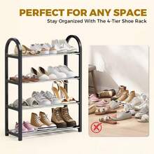 4 Tier Shoe Cabinet, Adjustable Freestanding Shoe Organizer, Stainless Steel Metal Plastic Shoe Rack For Entryway Shoe Storage & Closets, Sturdy Rack Holds 16-20 Pairs, Space-Saving Easy To Install For Hallway Wardrobe Door Bedroom Dorm - 黑色 - 查看 9