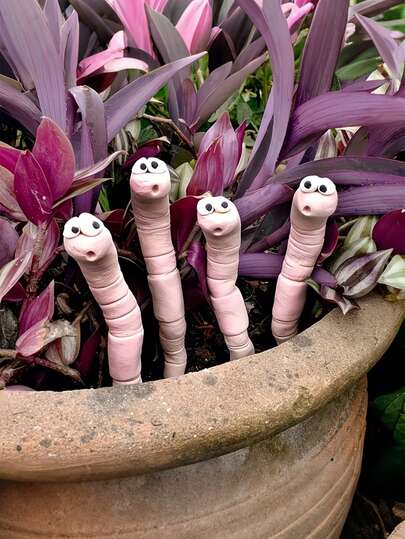 趣味十足的“渴虫”植物装饰品，可爱的树脂花园庭院配件，适合室内/室外植物装饰，为您的花园增添魅力