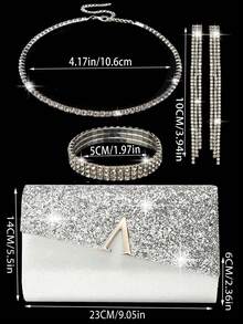 Ví cầm tay dạ hội thanh lịch, ví cầm tay dáng chữ A lấp lánh đính kim cương, bộ ba trang sức đá quý lấp lánh, ví cầm tay dạ hội sang trọng, túi xách dự tiệc cho nữ, túi dự tiệc cưới cho nữ, túi xách dự tiệc, túi xách dây xích kim loại, túi xách dự tiệc cưới, ví cầm tay dạ hội dự tiệc cocktail mới. - Bạc - Xem 3