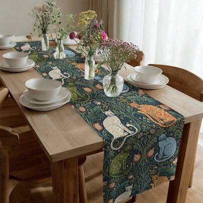 1pc Abstract Geometric Circle Pattern Table Runner, Modern Art Striped Decorative Tablecloth For Home, Living Room, Coffee Table, Rectangular Dining Table, Colorful Printed, Minimalist European Style Table Runner