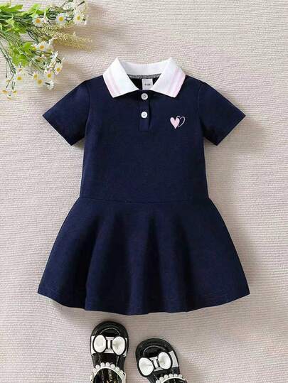 Baby Girls' Casual Heart Pattern Collar Dress, Summer