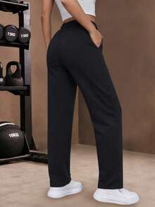 1pc Teen Girls Breathable Lightweight Casual Straight Leg Pants With Zipper Pockets, Suitable For School, Daily Wear, Workout, Outdoor, Running - Black - View 2