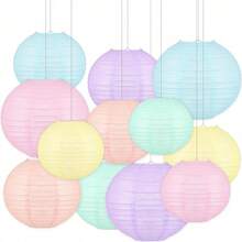 6 piezas de faroles de papel colgantes de colores, faroles de papel estilo chino de color neón macaron de 10 pulgadas, adecuados para decoración de bodas y fiestas de cumpleaños (Macaron) - Multicolor - Ver 2