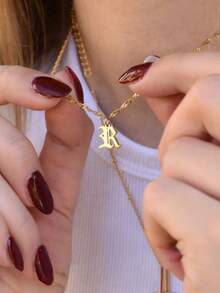 1pc Old English Initial Necklace Personalized 26 Letter A-Z Name Pendant Necklace For Women Stainless Steel Jewelry Birthday Gifts - Gothic Necklace - View 1