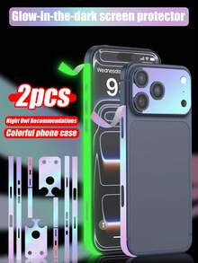 2片装夜光手机边框及镜头保护膜，夜光效果显著，具有自修复功能，防撞边框，防刮擦，采用高级粘合材料，粘合力强，兼容 17 Pro Max/17 Pro/17 Air/17/16 Pro Max/16 Pro/16 Plus/16/15 Pro Max/15 Pro/15 Plus/15/14/13/12等型号 - 炫彩 - 查看 32