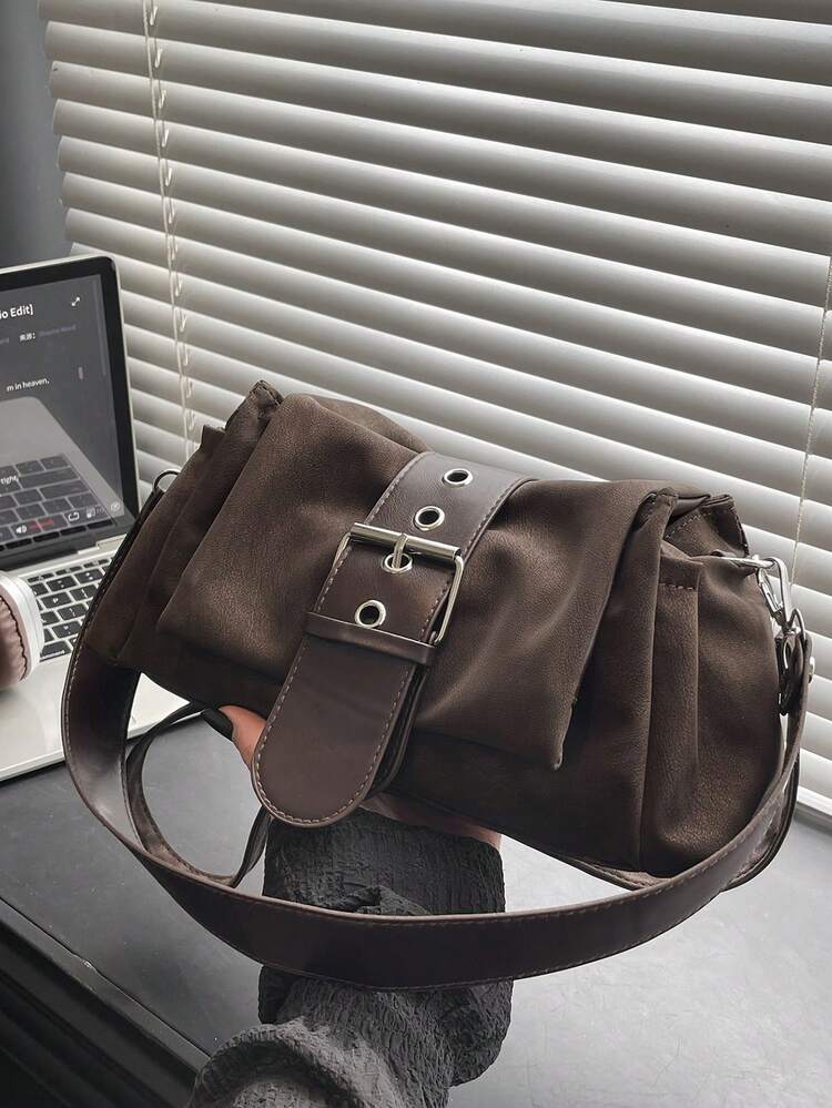 Nuevo bolso de hombro de gran capacidad de unicolor de estilo retro práctico para otoño/invierno, bolso de hombro clásico de mujer con hebilla de metal multiusos, adecuado para compras, billetera, compras, mujeres jóvenes, estudiantes universitarios, recién casados, trabajadores de cuello blanco. Ideal para oficina, escuela, trabajo, negocios, viajes al trabajo, actividades al aire libre, viajes, salidas y otras ocasiones. - Café - Añade 5